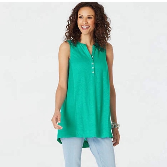 J. Jill Love Linen Mixed-Media Tunic XXL Green Sleeveless - Picture 1 of 9